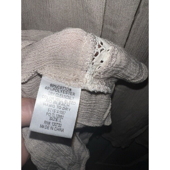 Umgee Top Womens L Lace Accents Fringe Tan Open Back Shirt Boho Blouse peasant - Picture 7 of 10